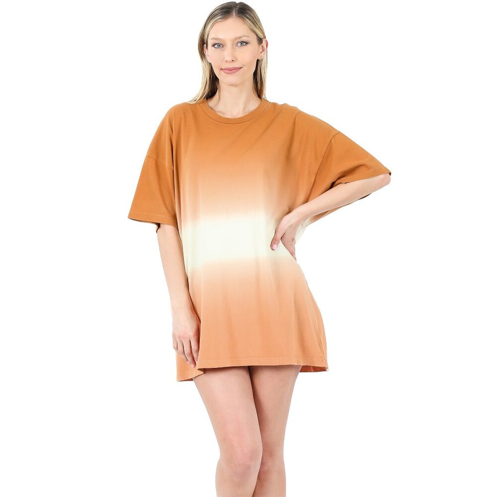 Zenana Almond Dip Dye Drop Shoulder Oversized Top (S-XLG) Boutique